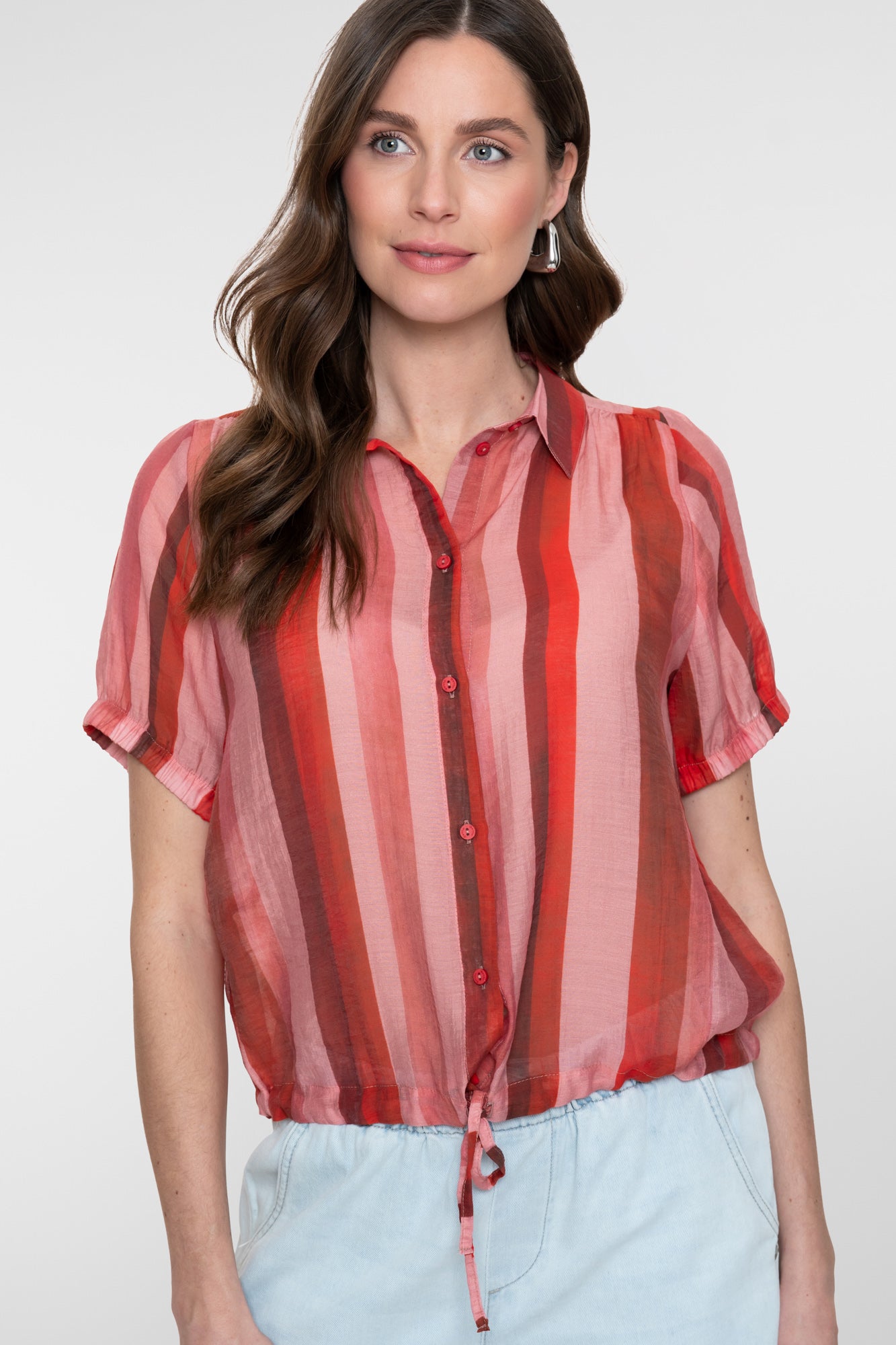 Geisha blouse met streepdessin en strikdetail in de taille
