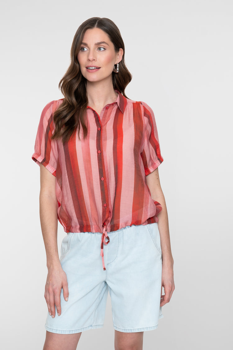 Geisha blouse met streepdessin en strikdetail in de taille
