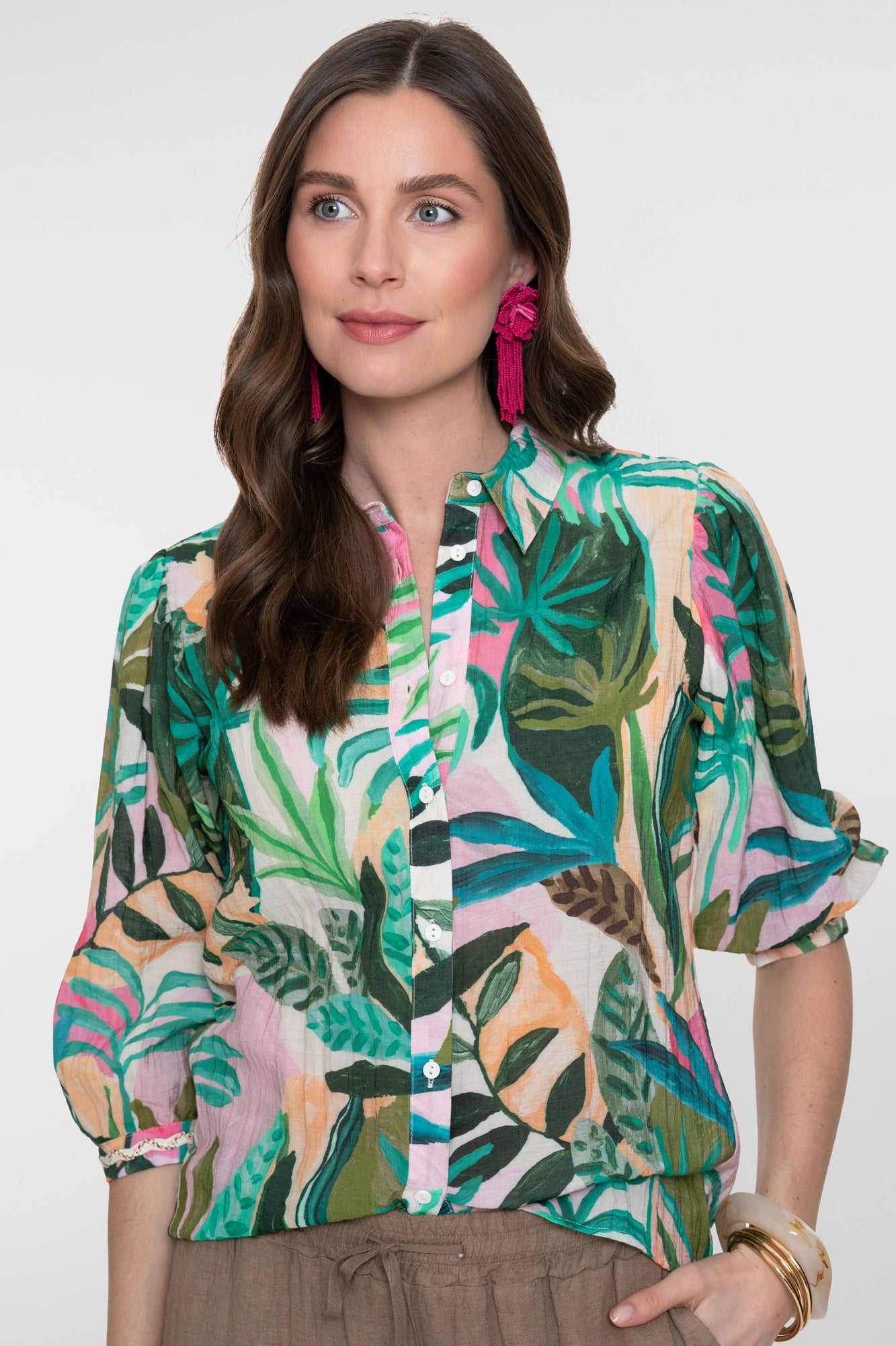 Geisha blouse met kleurrijke tropische print
