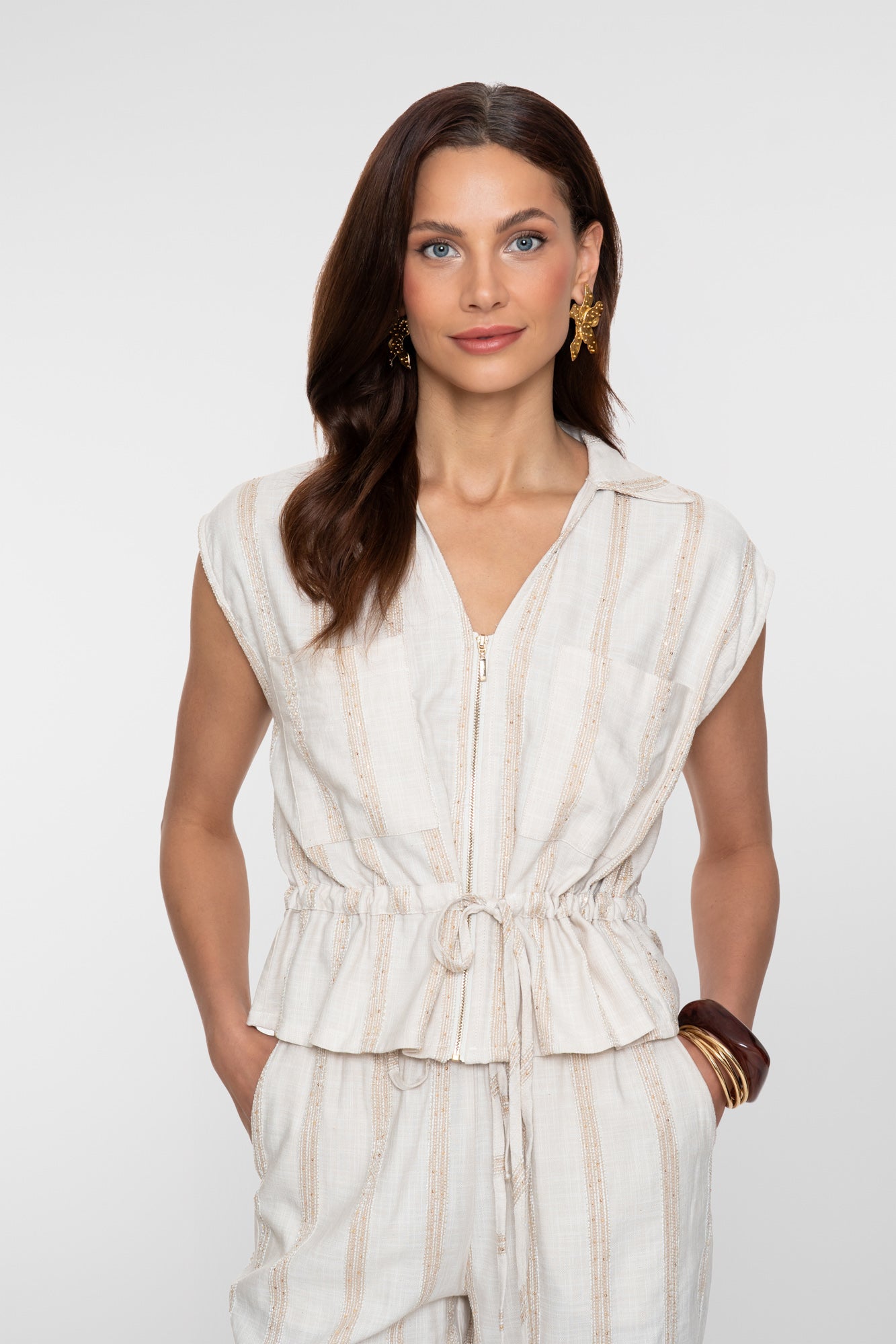 Geisha peplum top met streepdessin en subtiele shimmer