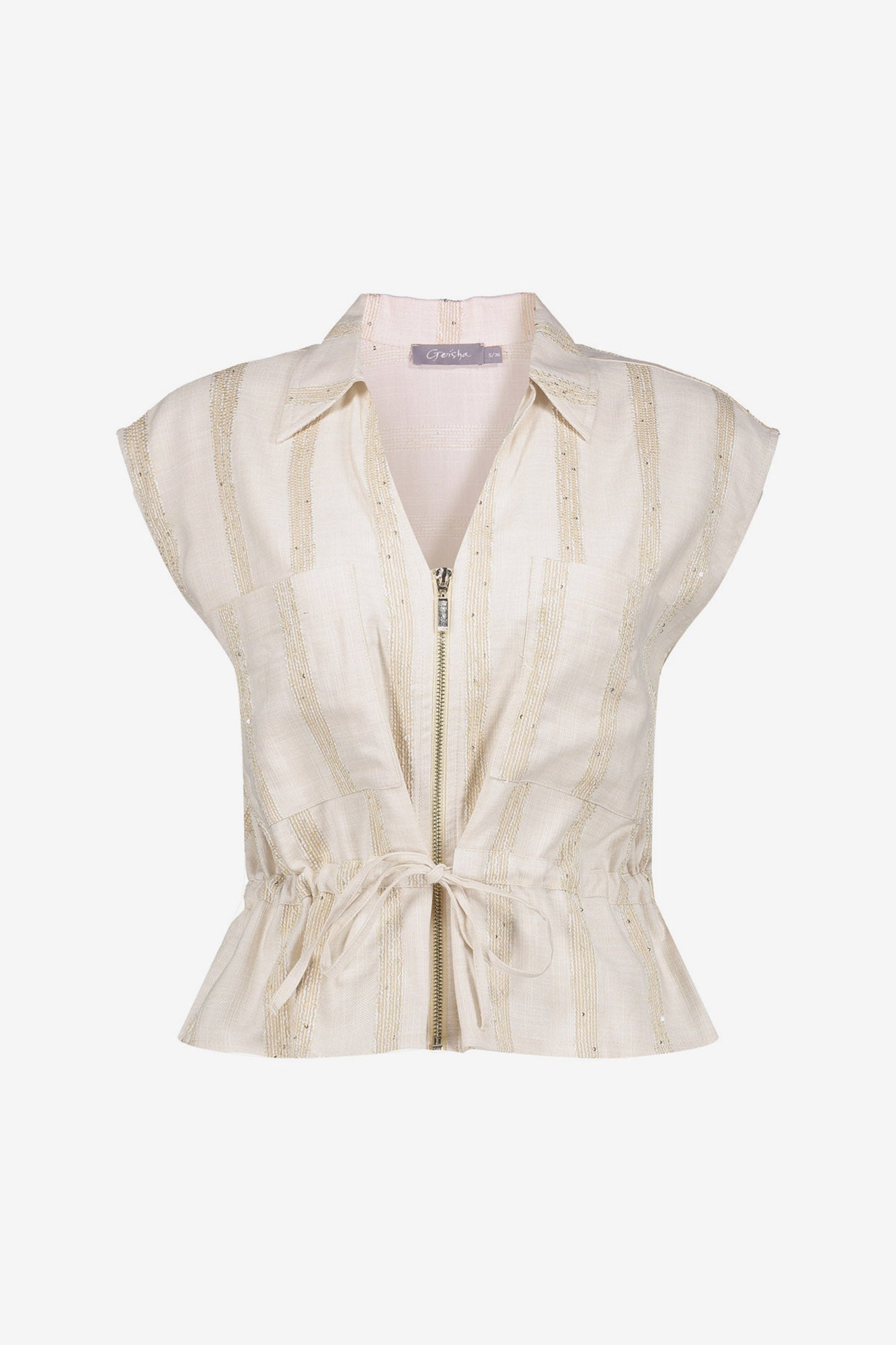 Geisha peplum top met streepdessin en subtiele shimmer