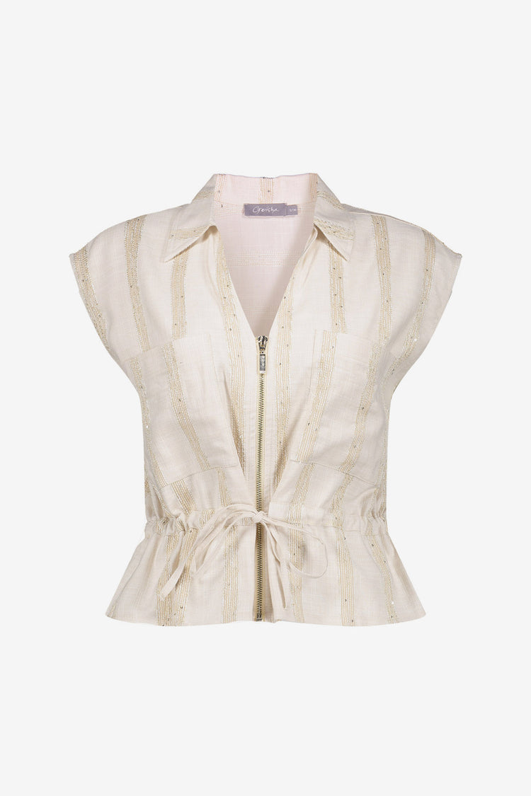 Geisha peplum top met streepdessin en subtiele shimmer