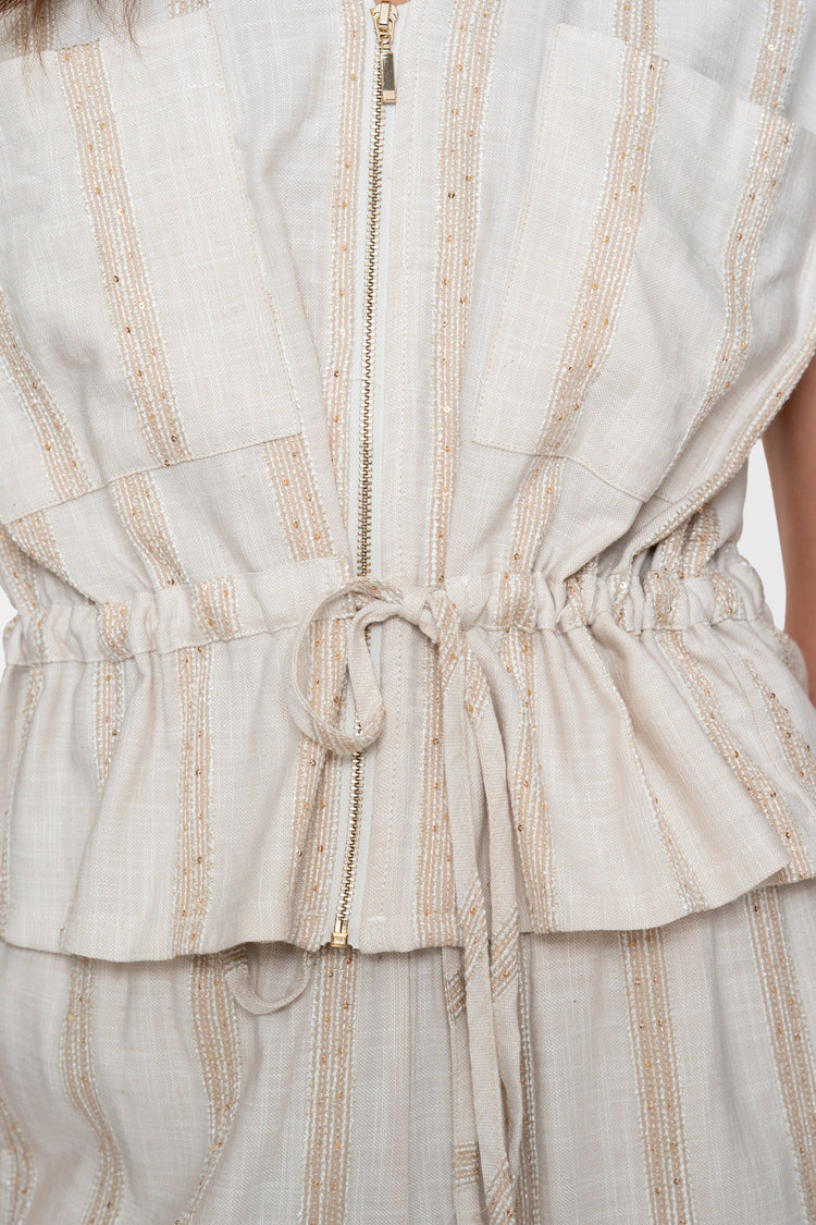Geisha peplum top met streepdessin en subtiele shimmer