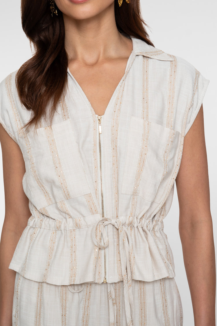 Geisha peplum top met streepdessin en subtiele shimmer
