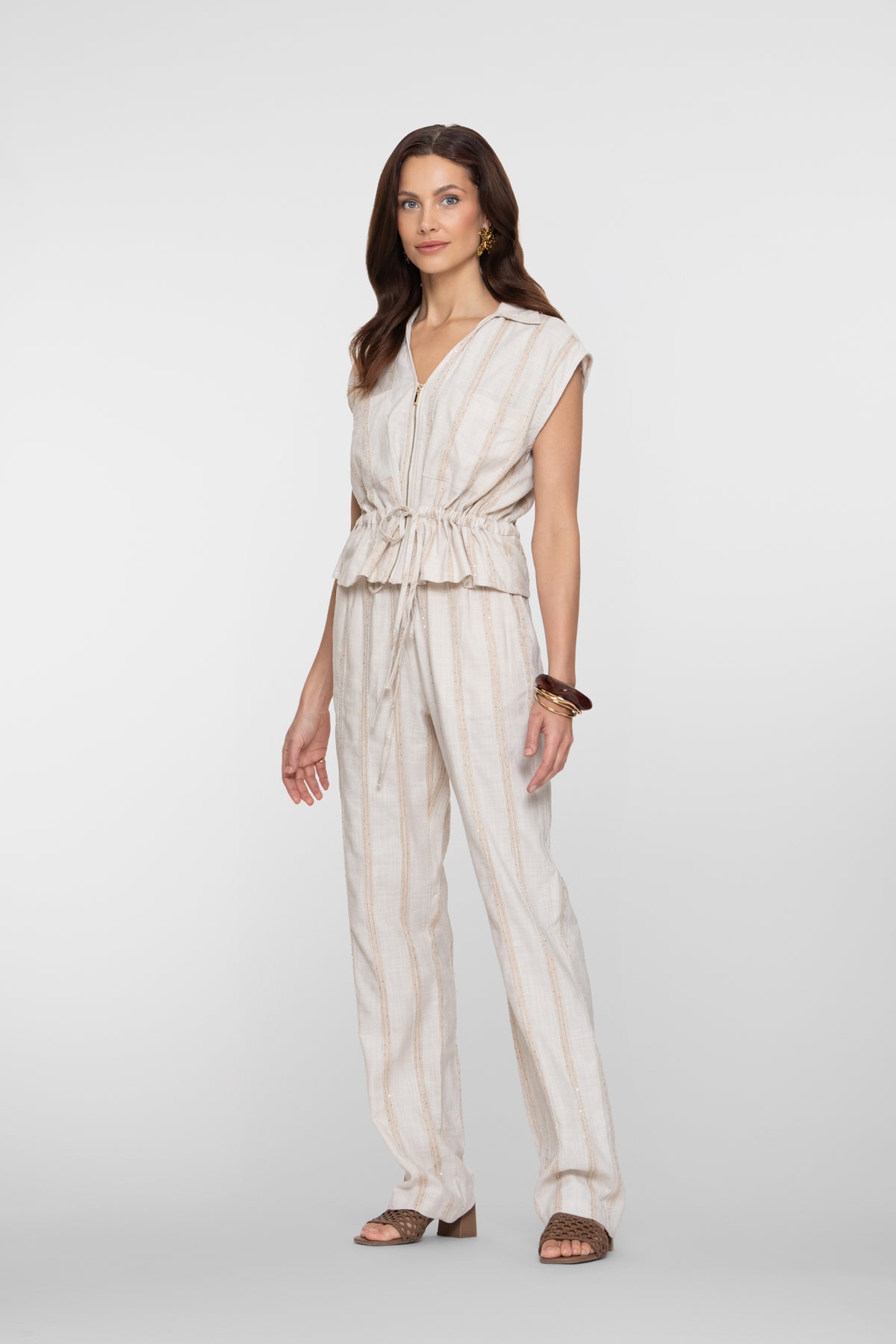 Geisha peplum top met streepdessin en subtiele shimmer – Shop de look