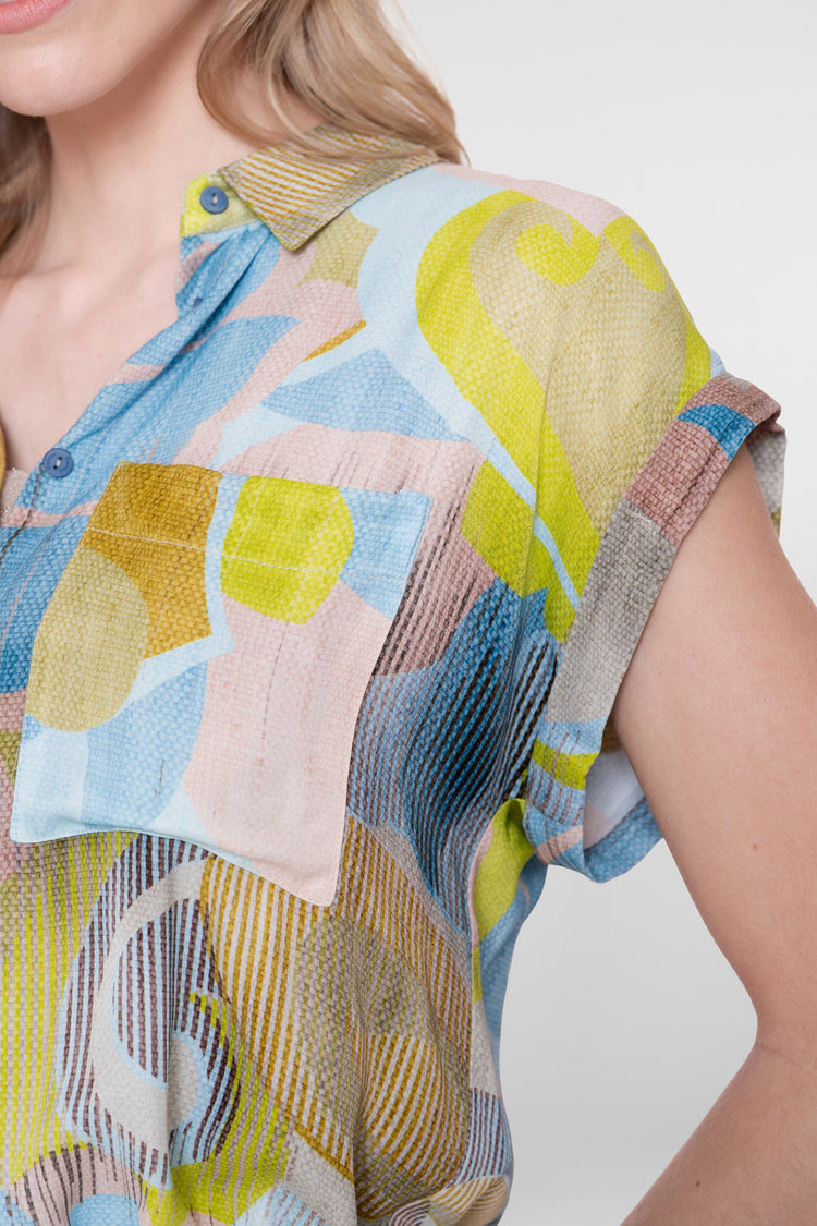 Geisha dames blouse met grafische print en korte mouwen