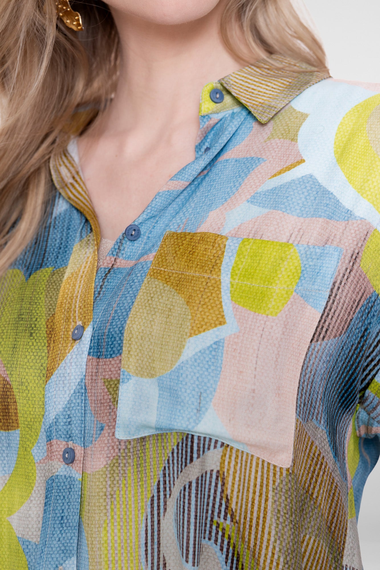 Geisha dames blouse met grafische print en korte mouwen