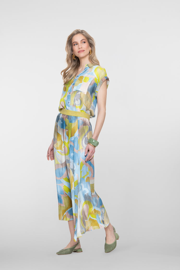 Geisha dames blouse met grafische print en korte mouwen