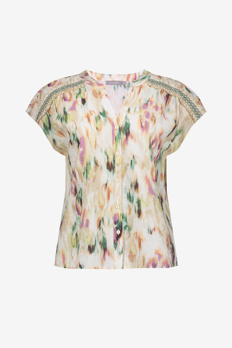 Geisha blouse met aquarelprint in zachte kleur tinten
