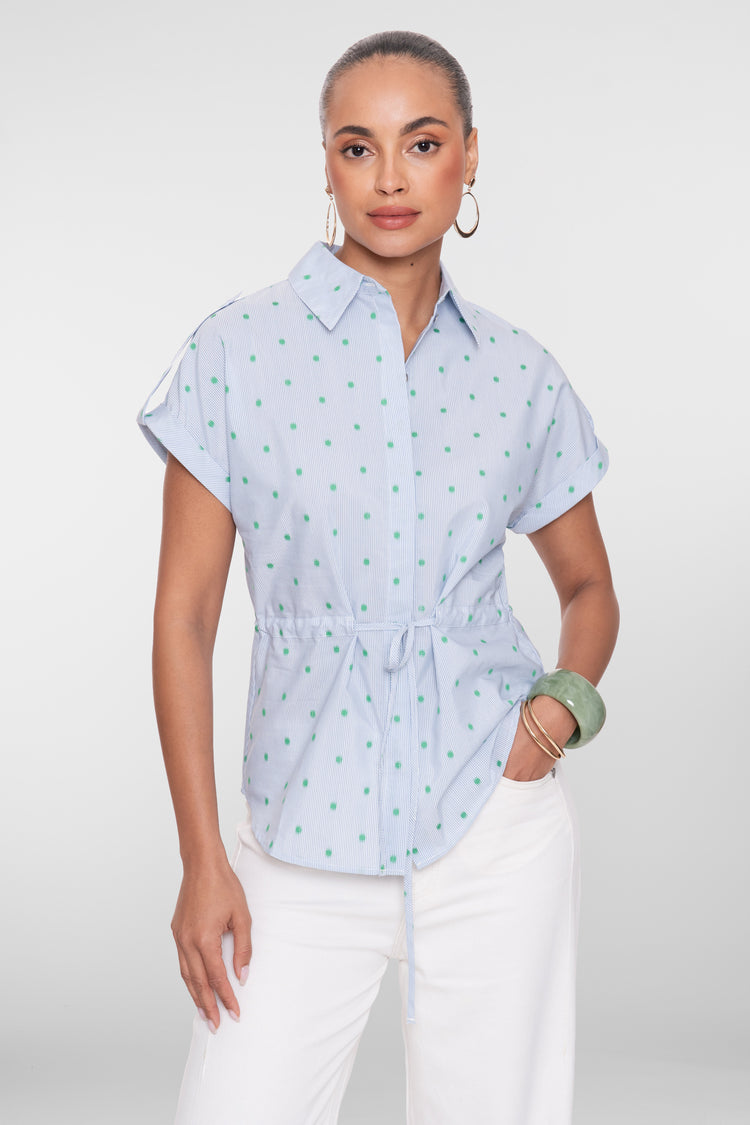 Geisha blouse met streepdessin, dots en strikceintuur