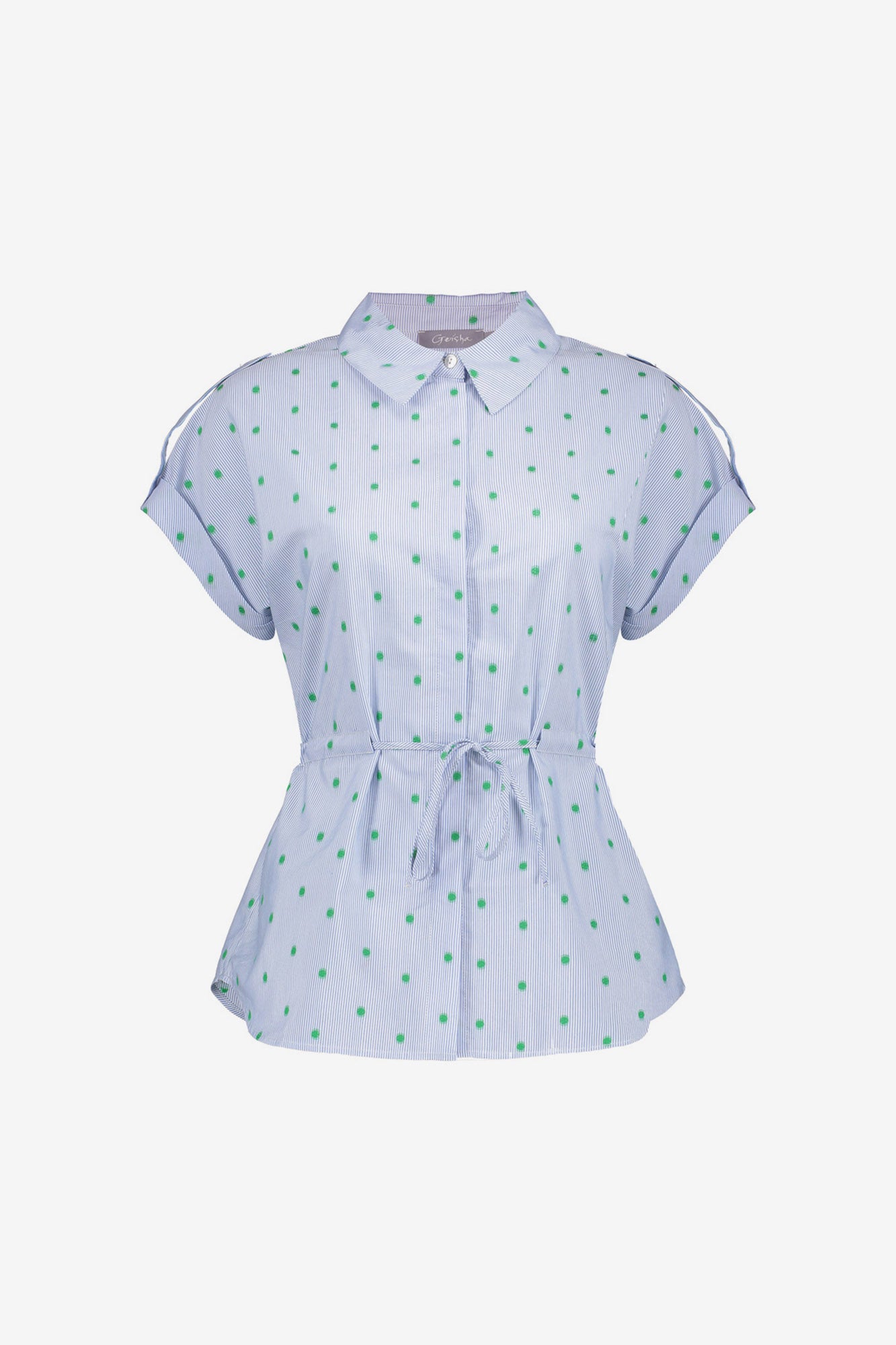 Geisha blouse met streepdessin, dots en strikceintuur