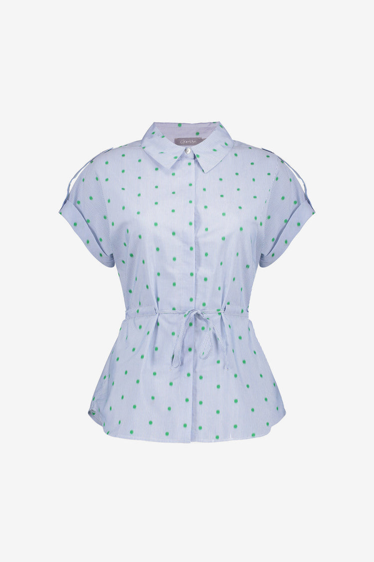 Geisha blouse met streepdessin, dots en strikceintuur