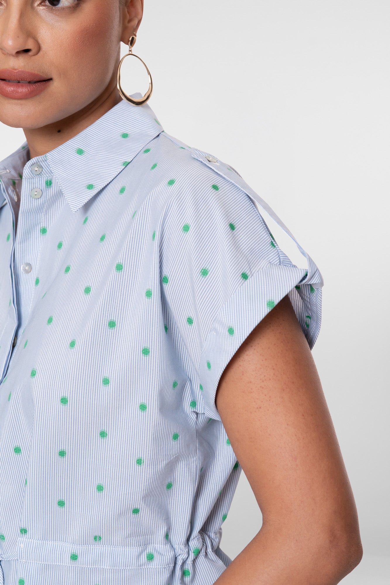 Geisha blouse met streepdessin, dots en strikceintuur