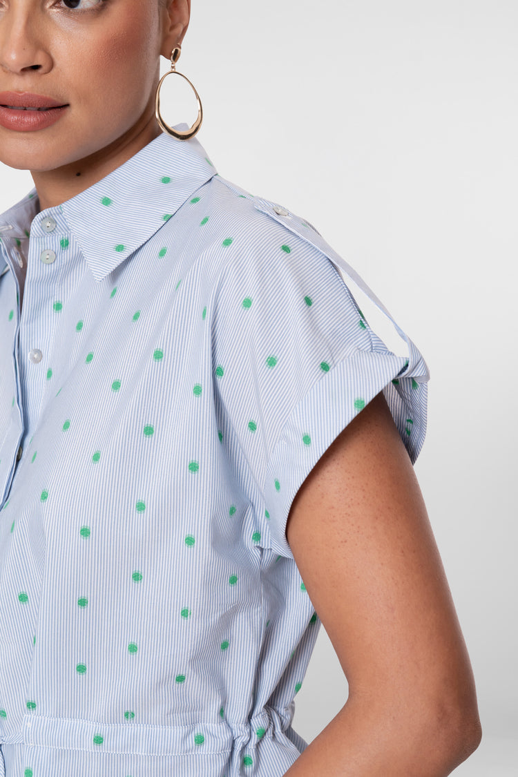 Geisha blouse met streepdessin, dots en strikceintuur