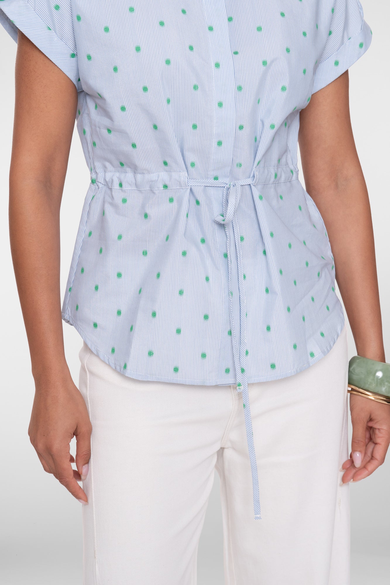 Geisha blouse met streepdessin, dots en strikceintuur