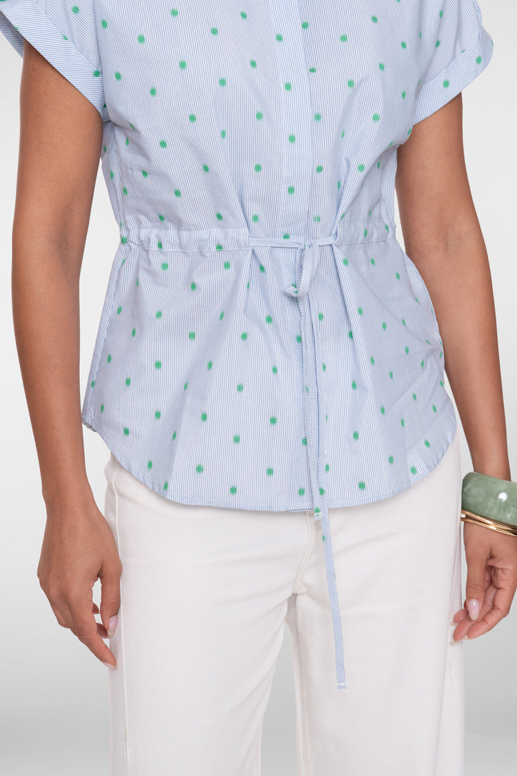 Geisha blouse met streepdessin, dots en strikceintuur