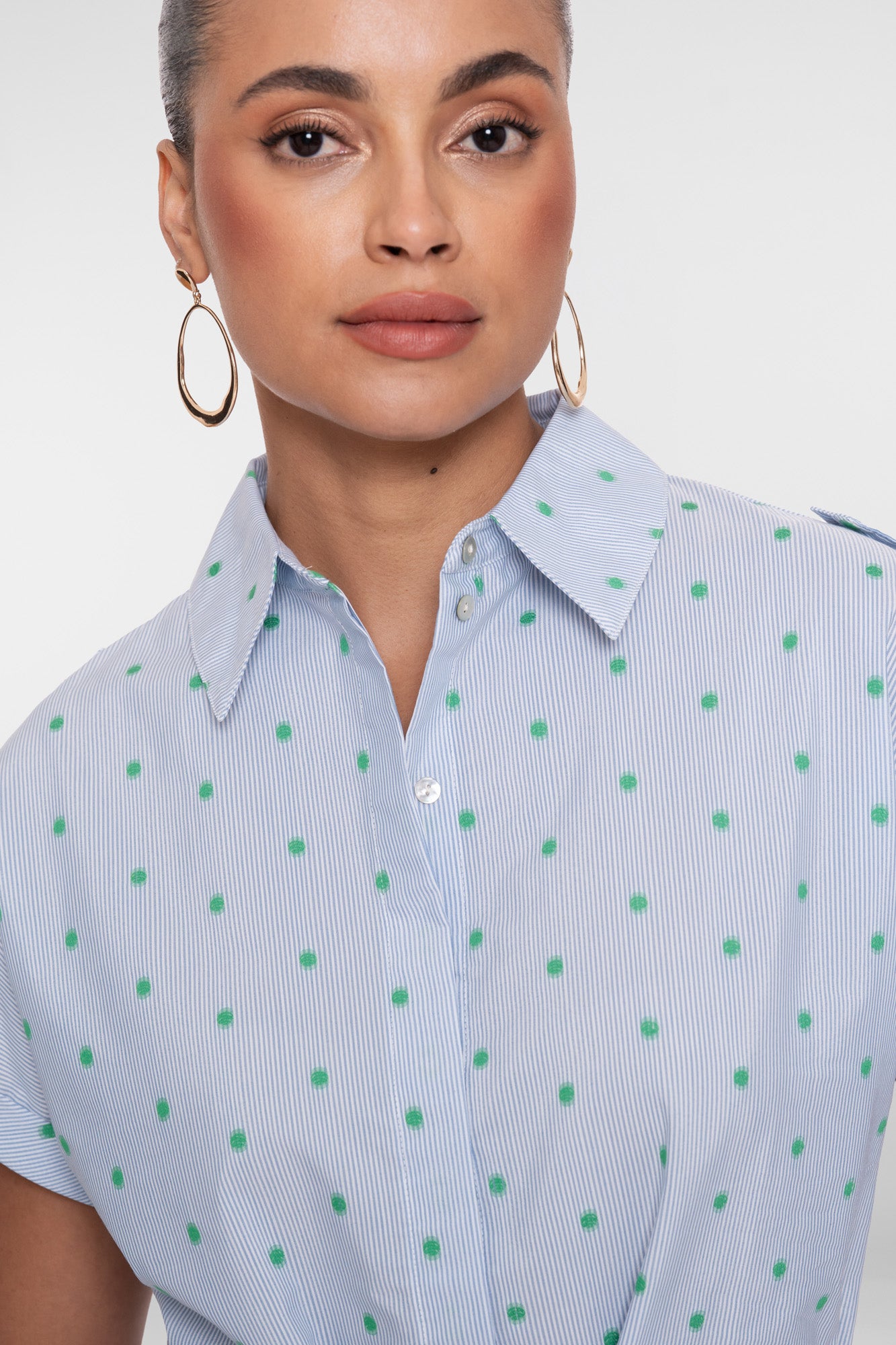 Geisha blouse met streepdessin, dots en strikceintuur