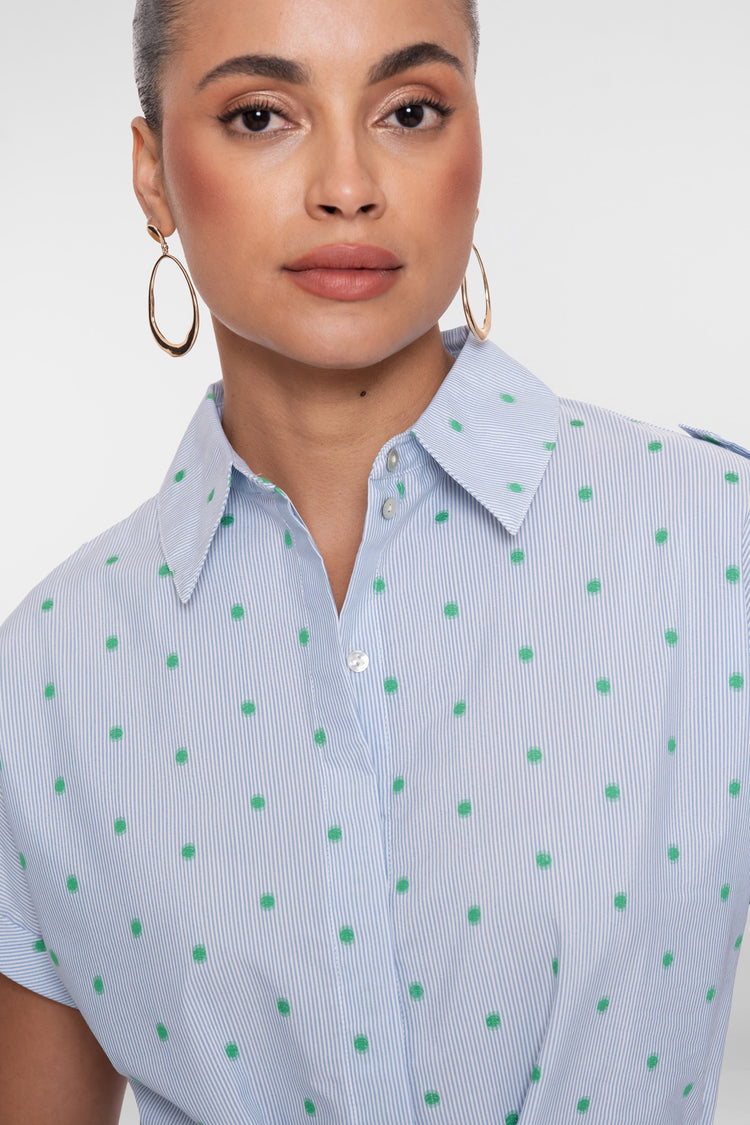 Geisha blouse met streepdessin, dots en strikceintuur