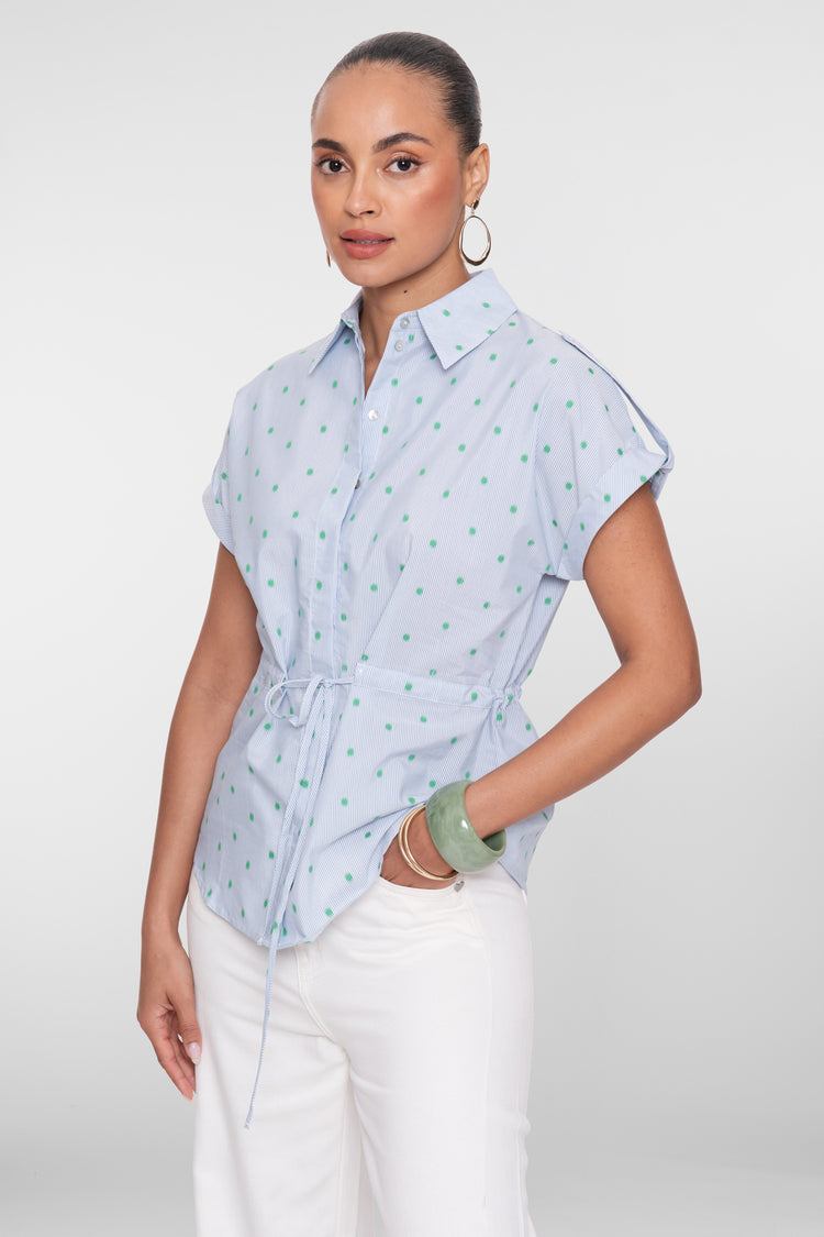 Geisha blouse met streepdessin, dots en strikceintuur
