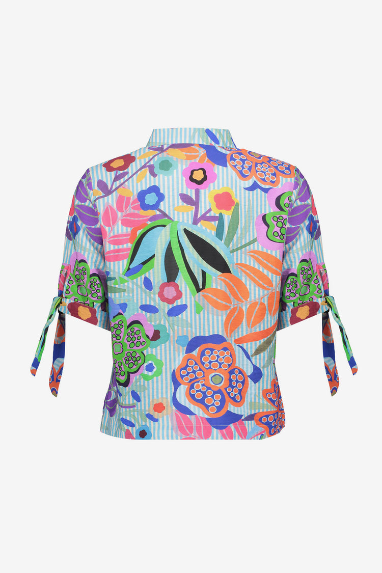 Geisha blouse met kleurrijke print en strikdetail op de mouw
