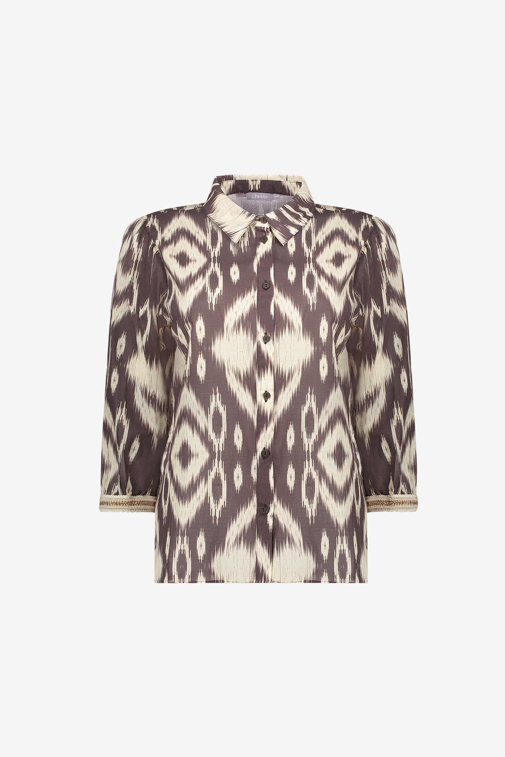 Geisha blouse met aztekprint en sierlijke tape detail