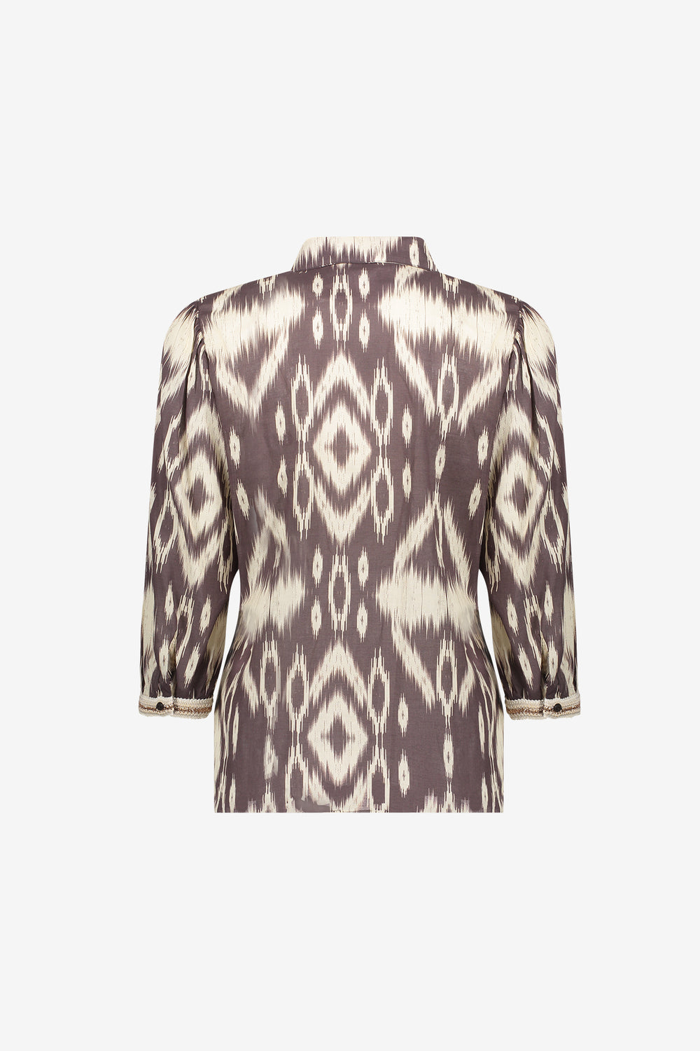 Geisha blouse met aztekprint en sierlijke tape detail