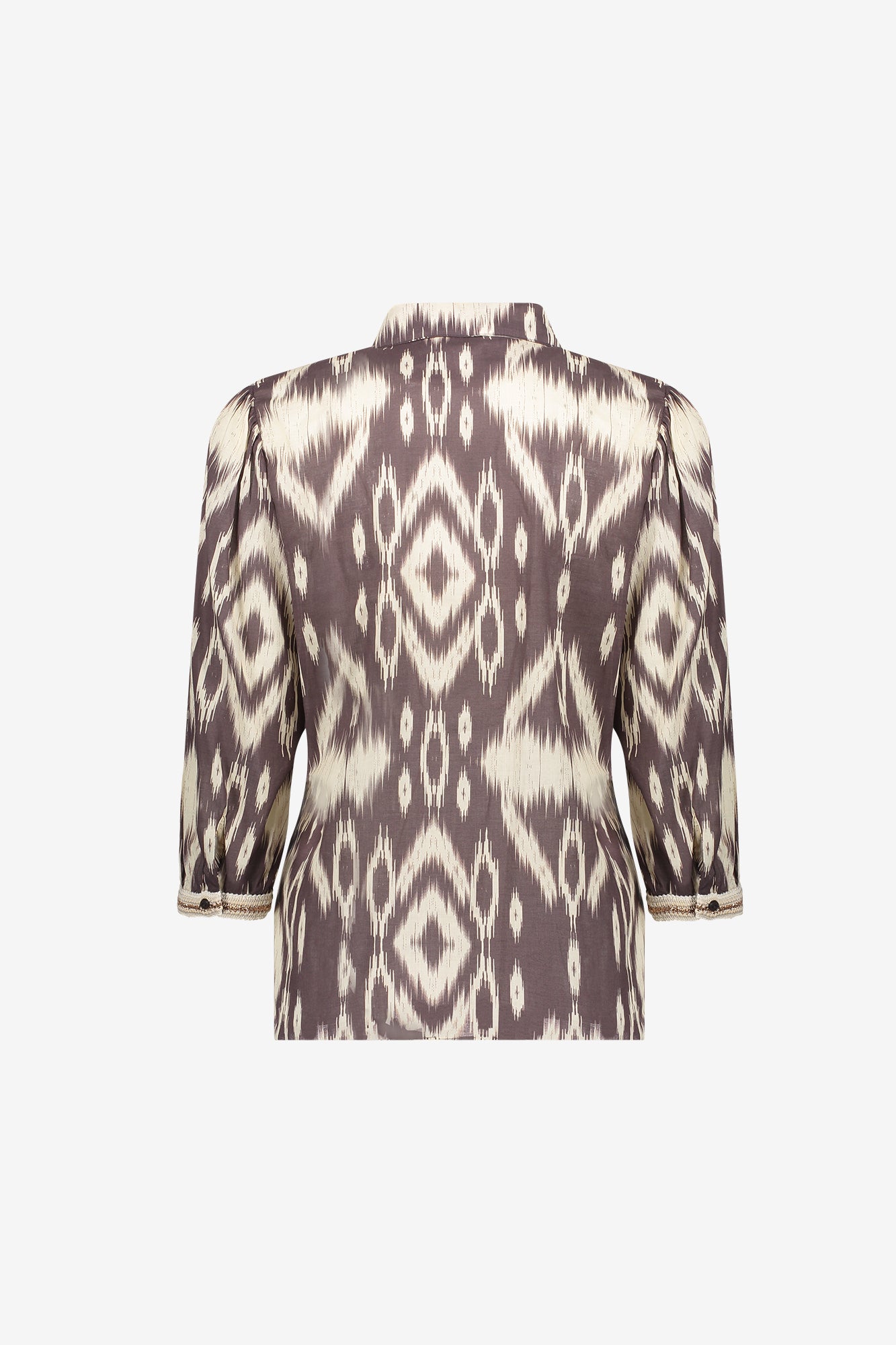 Geisha blouse met aztekprint en sierlijke tape detail