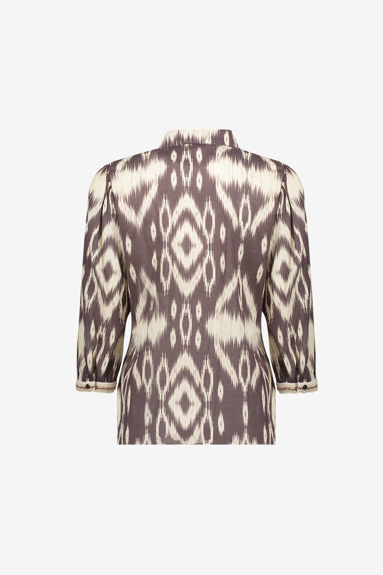 Geisha blouse met aztekprint en sierlijke tape detail