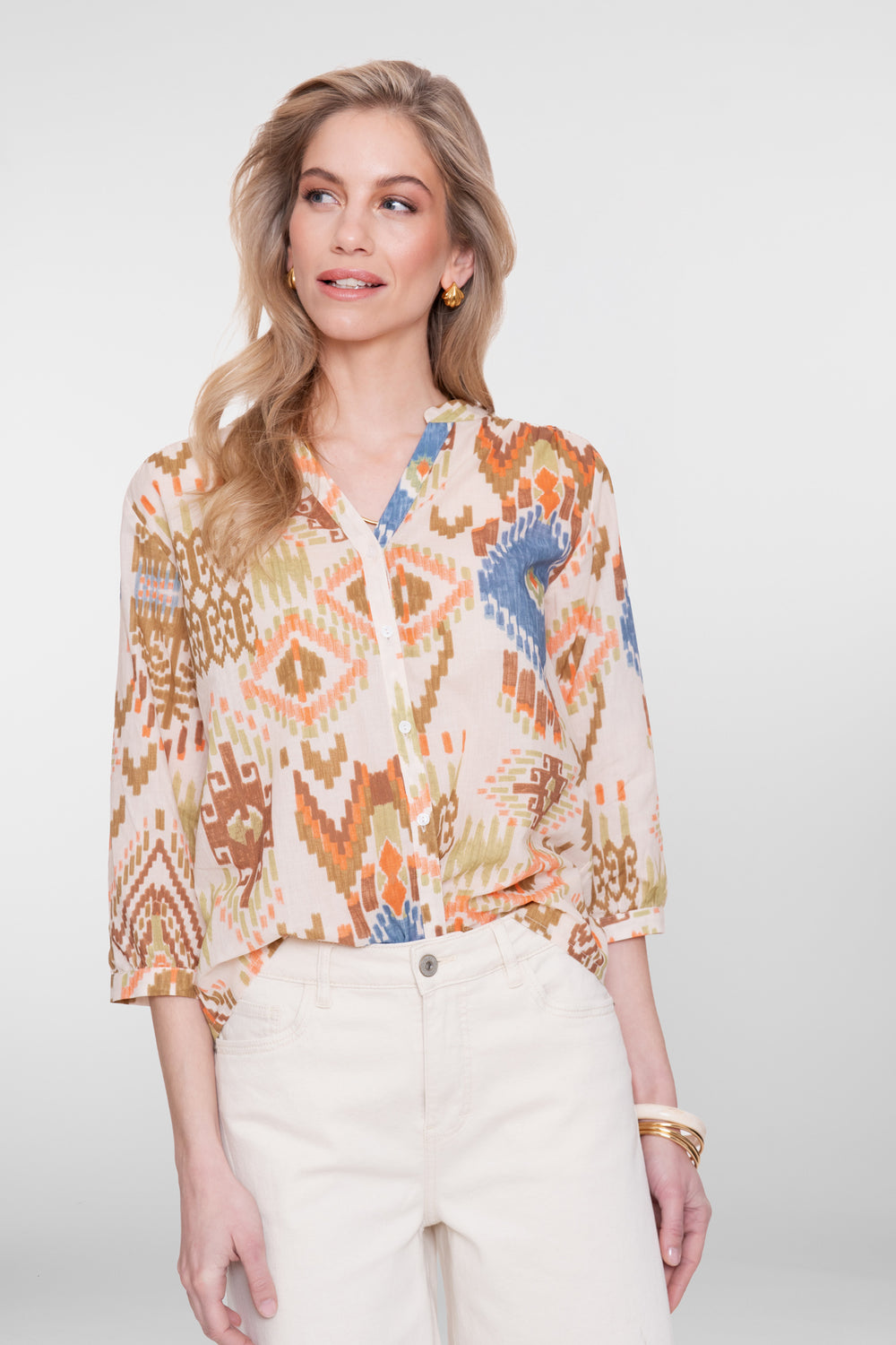Geisha blouse met print en 3/4 mouw