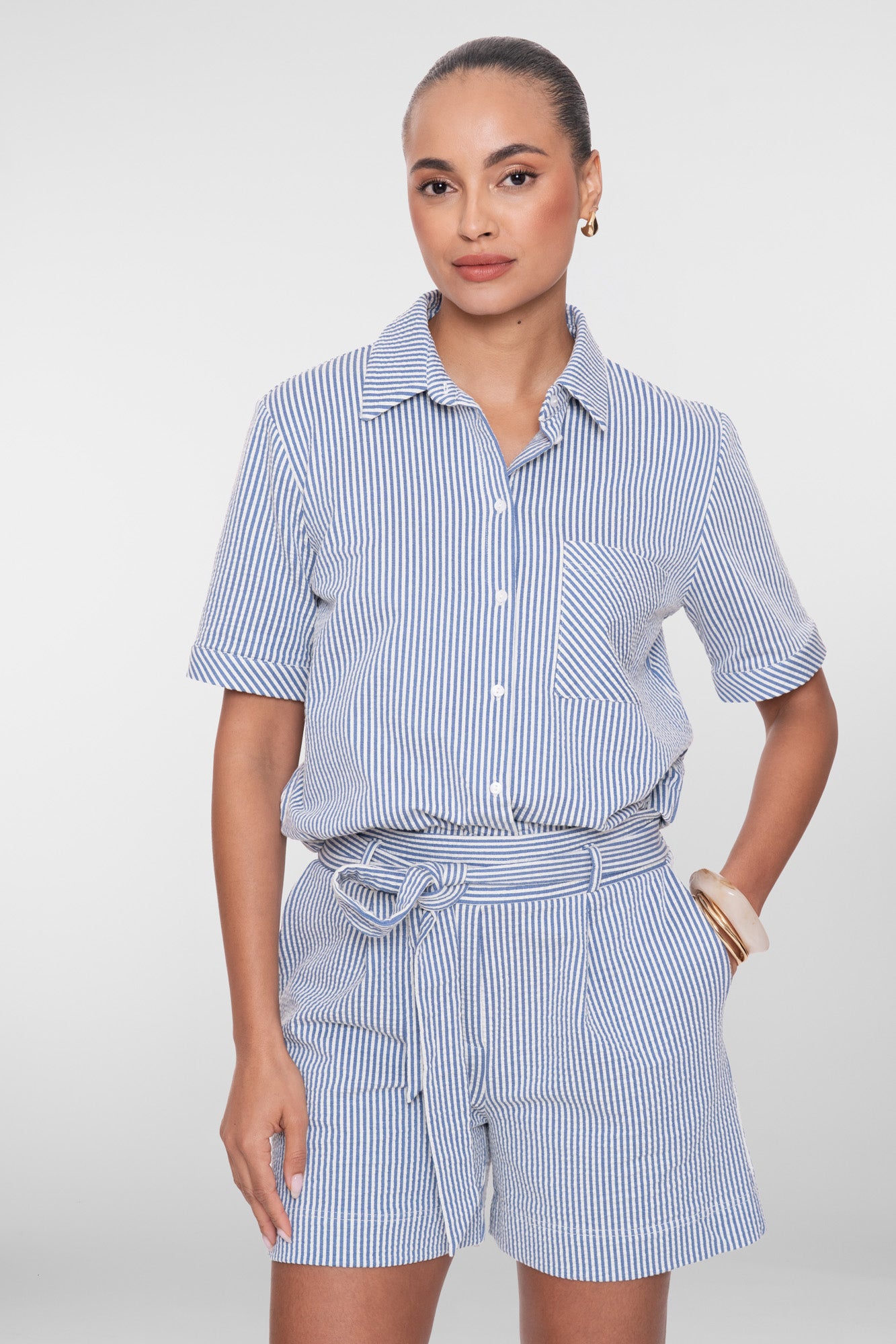 Geisha blouse met streepdessin en korte mouwen