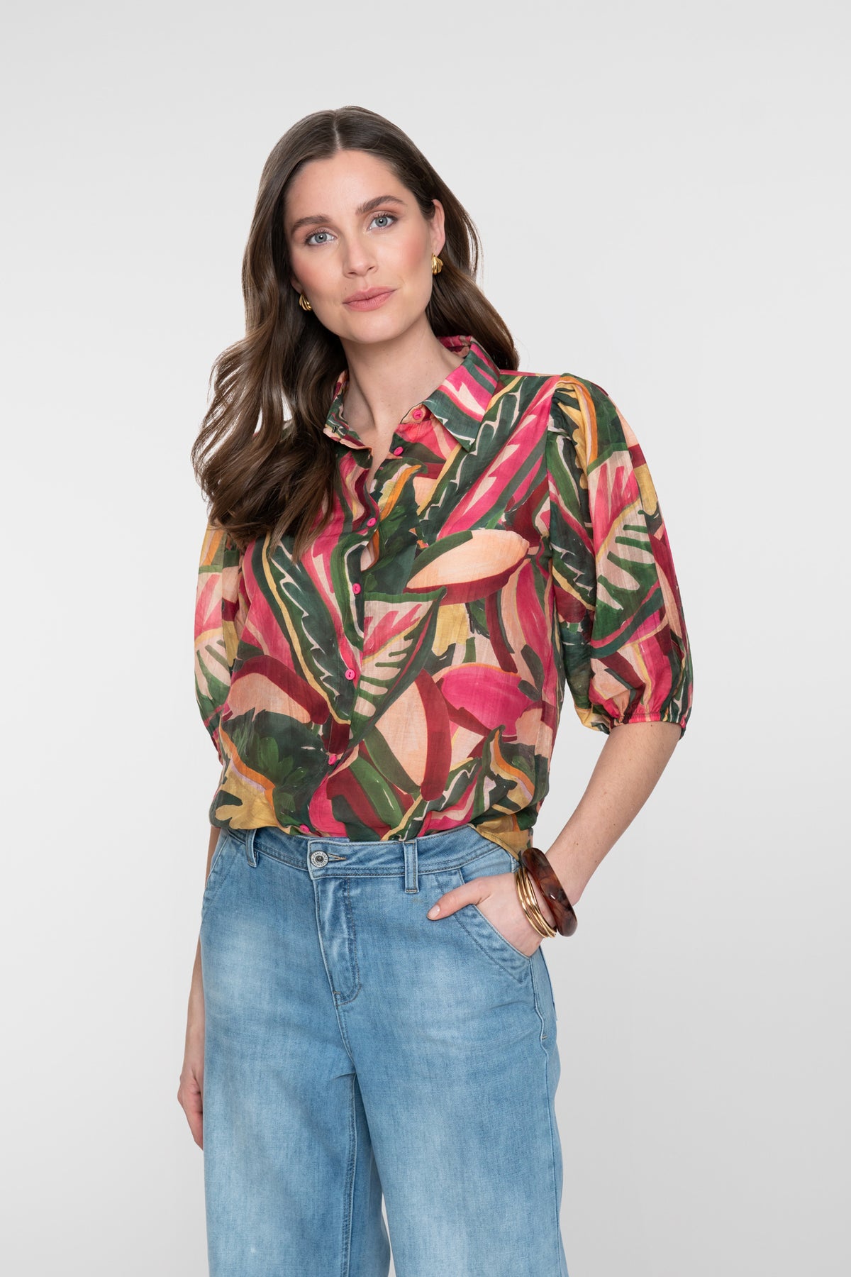 Geisha blouse met kleurrijke print en halflange mouwen – Shop de look