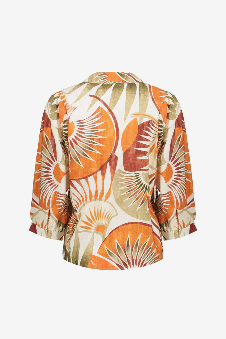 Geisha blouse met bloemenprint in warme tinten en V-hals