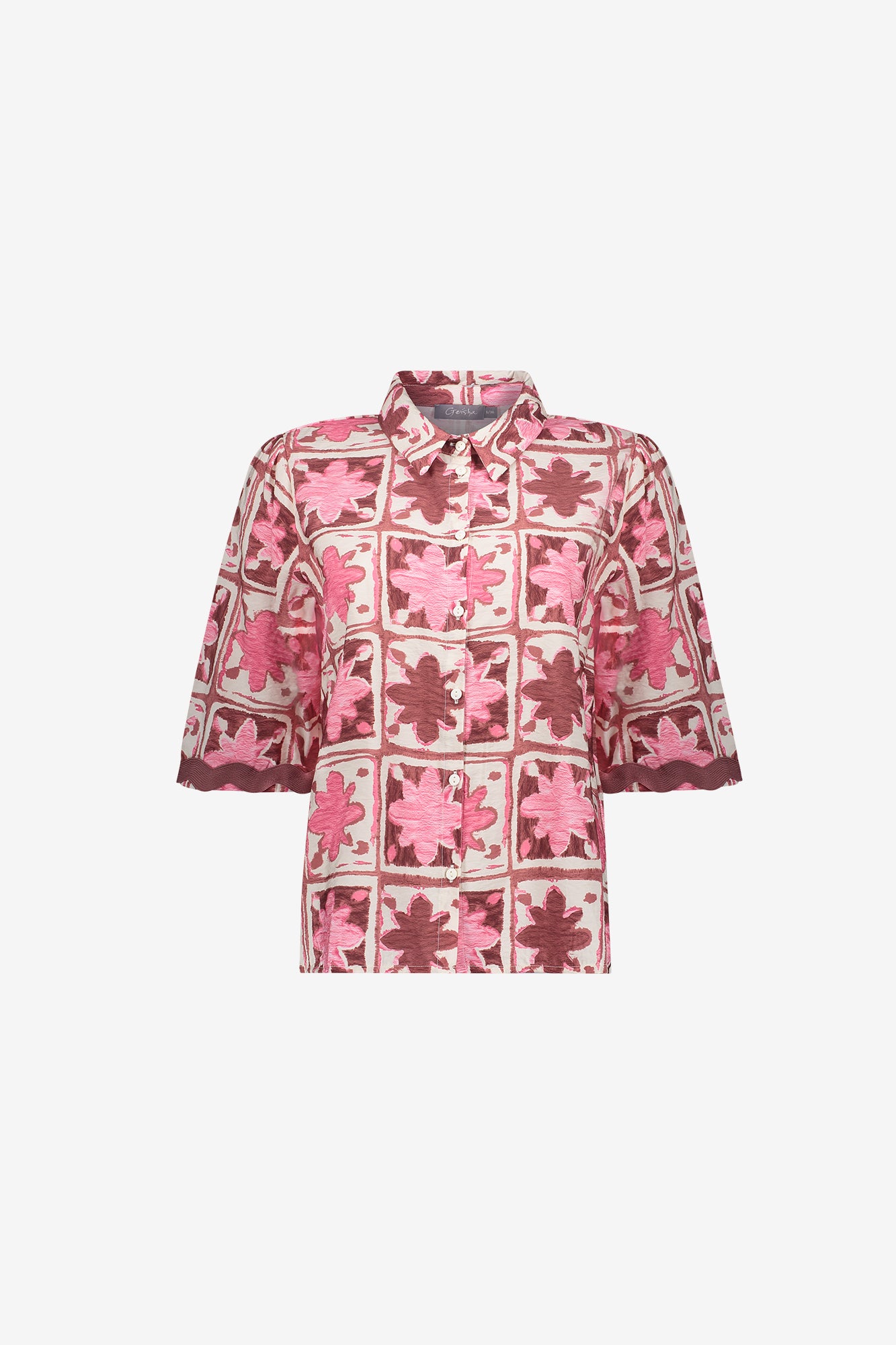 Geisha blouse met tile print en korte mouwen met detail