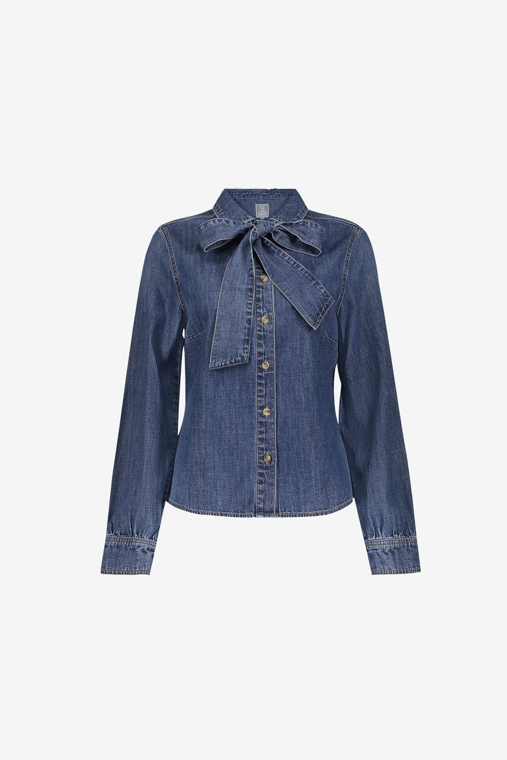Geisha getailleerde denim blouse met strikdetail