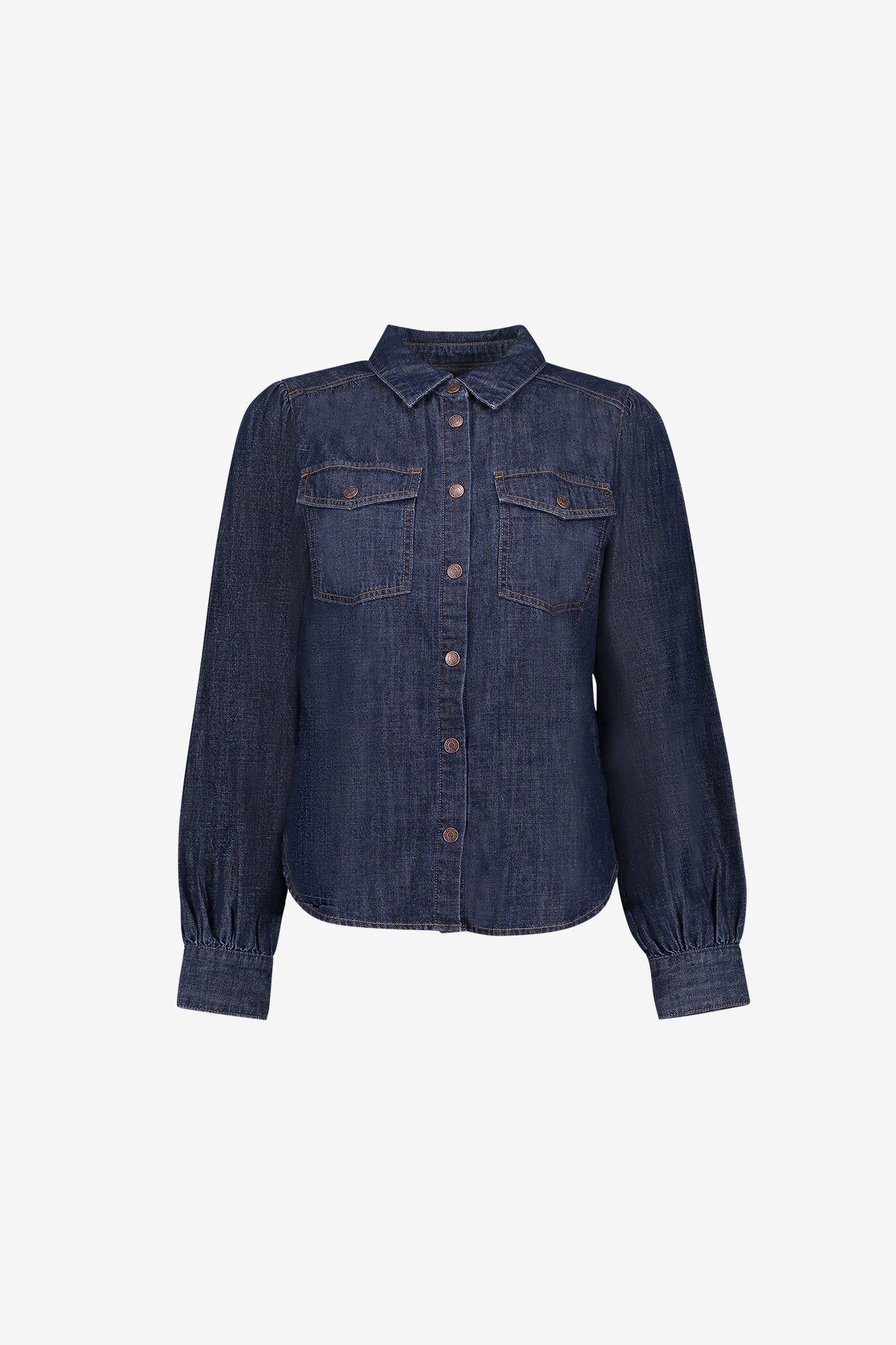 Geisha denim blouse met borstzakken en contrasterende stiksels
