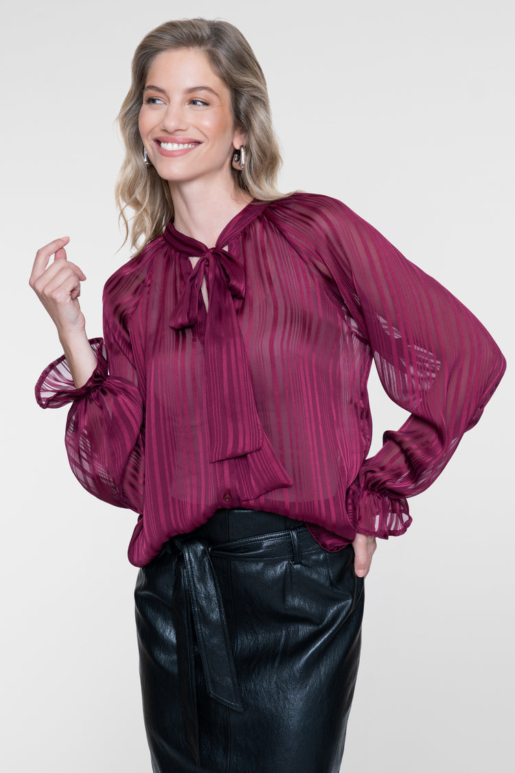 Geisha semi-transparante blouse met strikdetail en geweven strepen