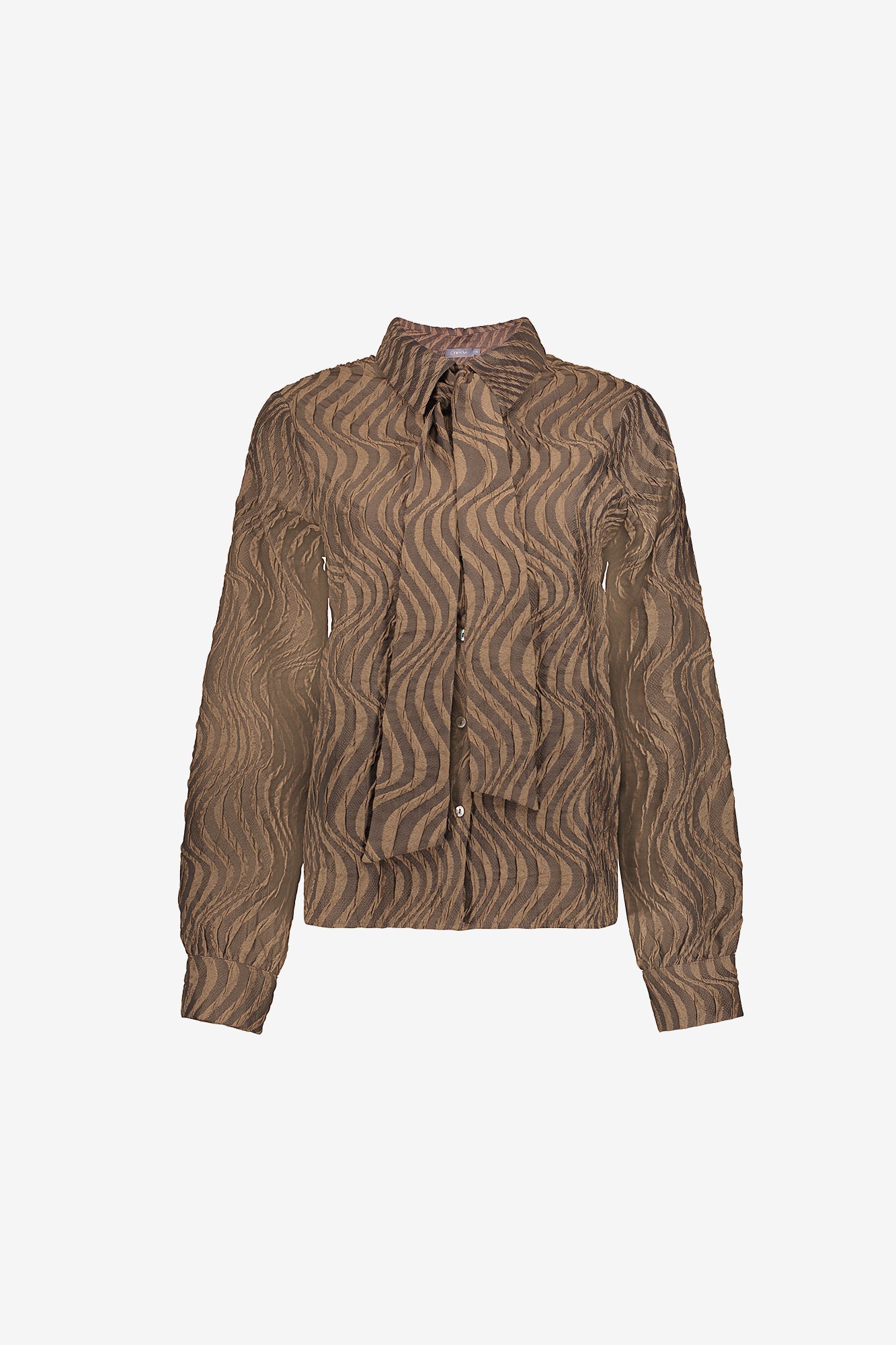 Geisha blouse met strikdetail en ingeweven golvenpatroon