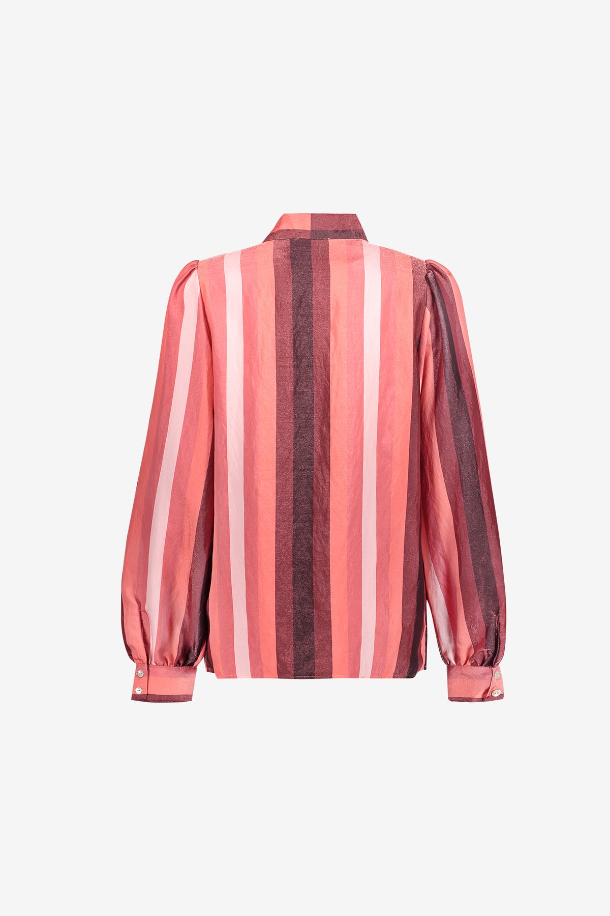 Geisha blouse met strikhals en glanzend streeppatroon