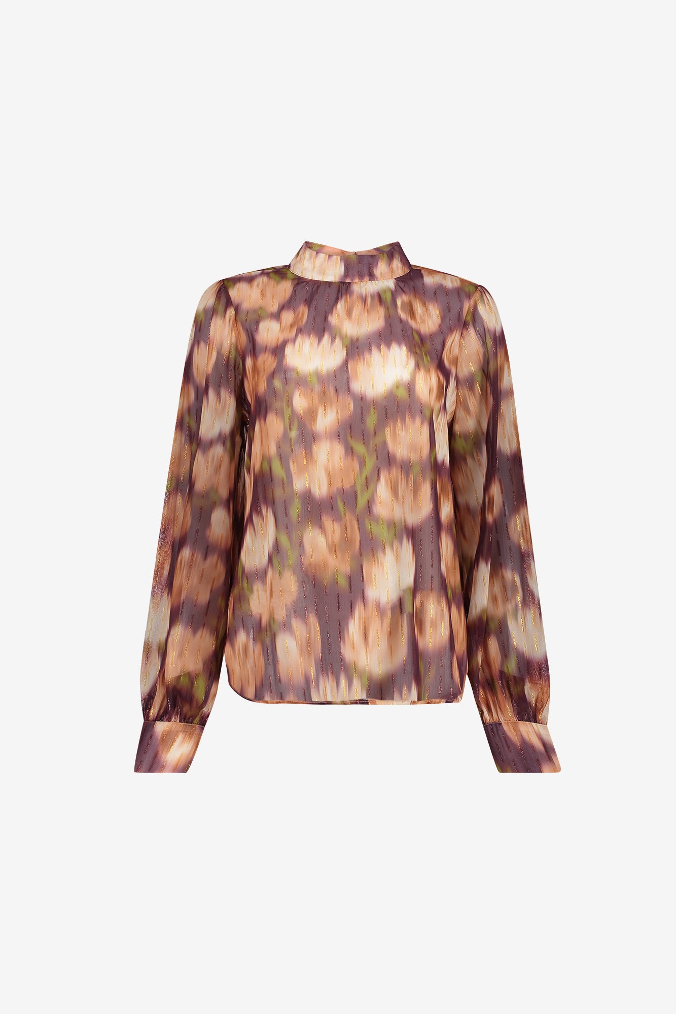 Geisha blouse met opstaande hals en kleurrijke dessinprint
