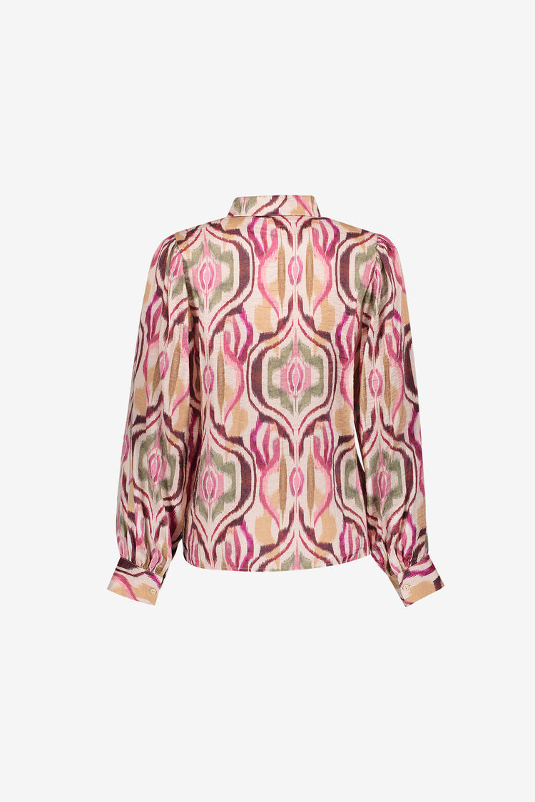 Geisha blouse met kleurrijke print en glans