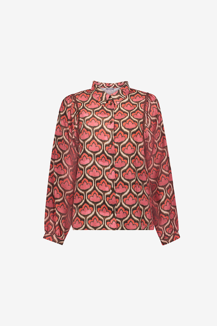 Geisha blouse met retro print en lange mouwen