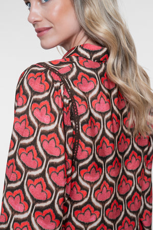 Geisha blouse met retro print en lange mouwen
