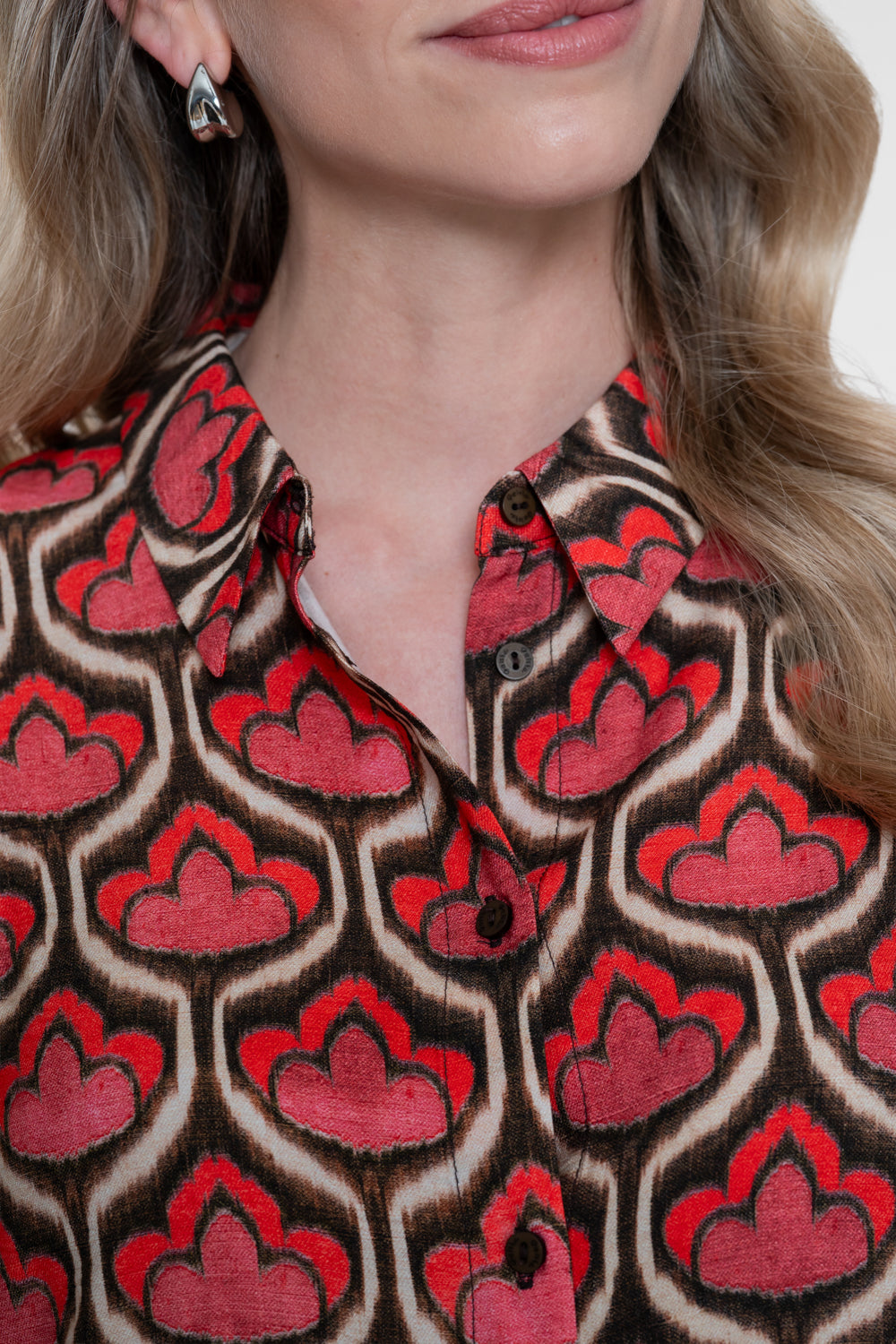 Geisha blouse met retro print en lange mouwen