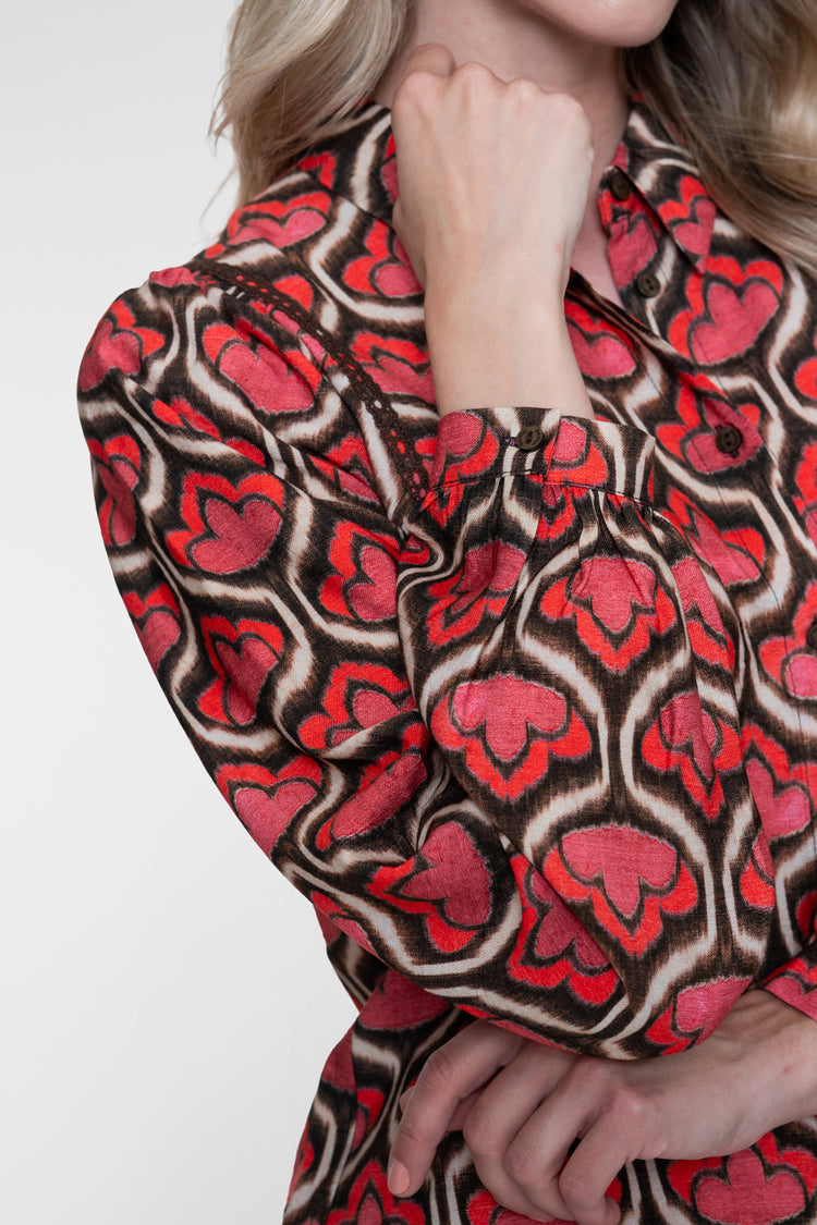 Geisha blouse met retro print en lange mouwen