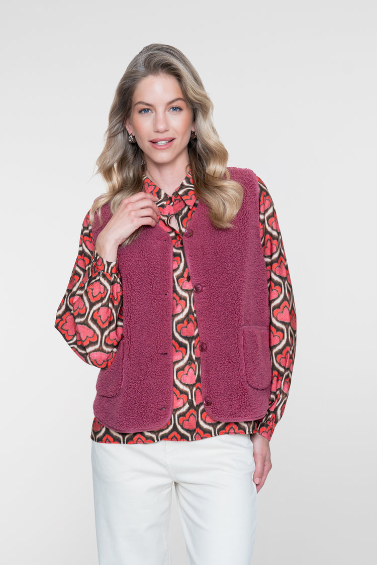 Geisha blouse met retro print en lange mouwen
