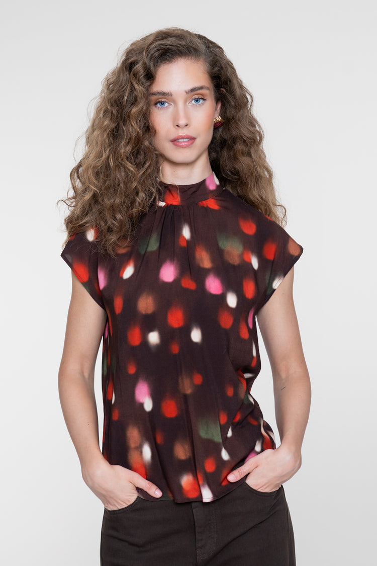 Geisha top met opstaande hals en grafische print