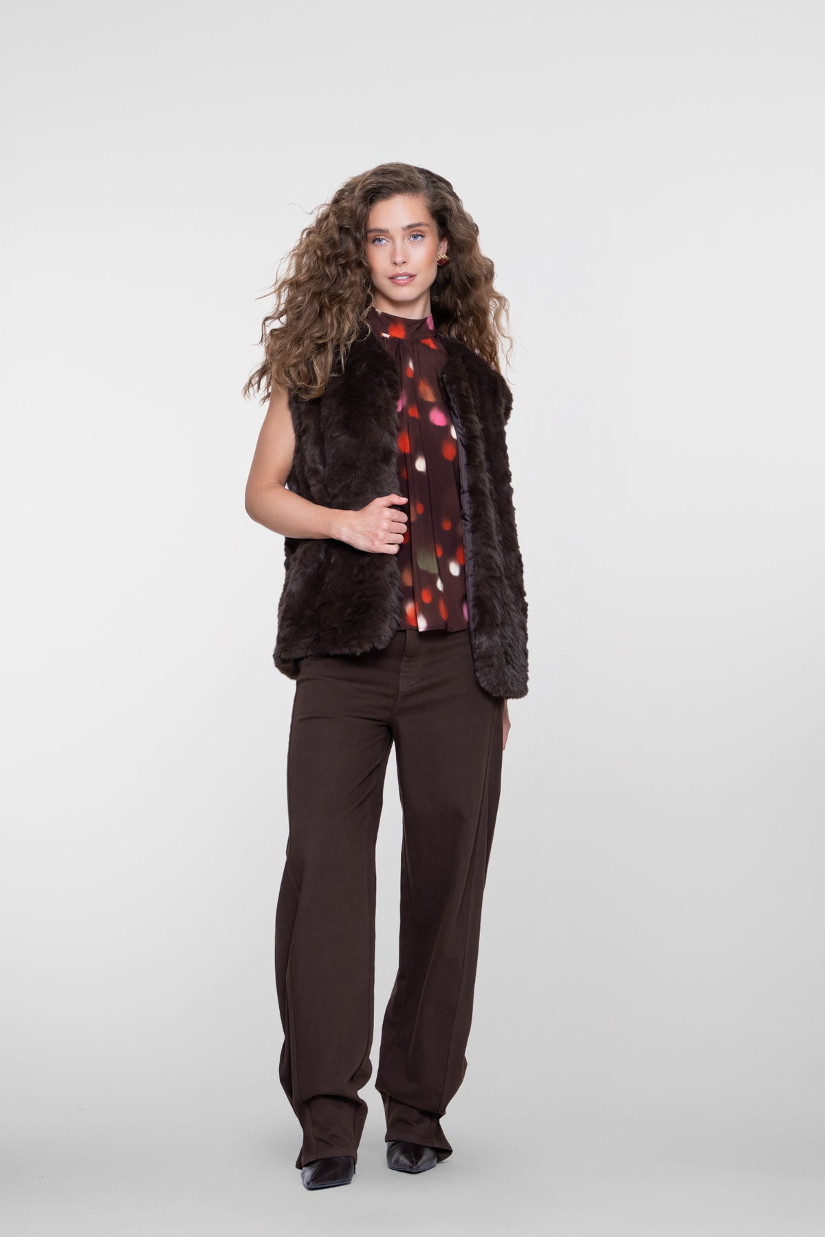 Geisha top met opstaande hals en grafische print – Shop de look