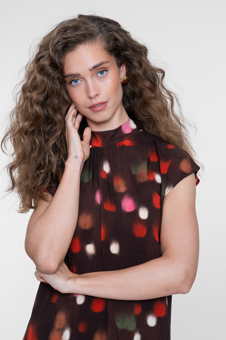 Geisha top met opstaande hals en grafische print