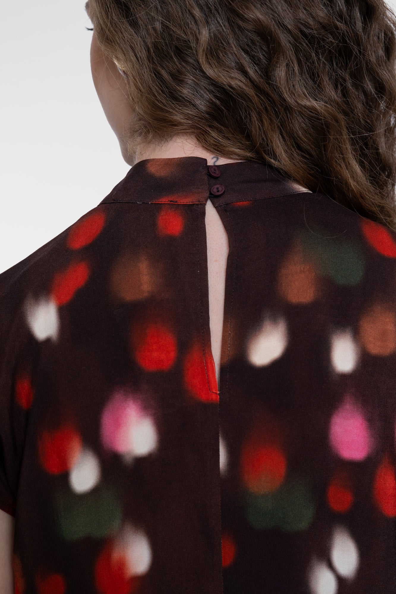 Geisha top met opstaande hals en grafische print