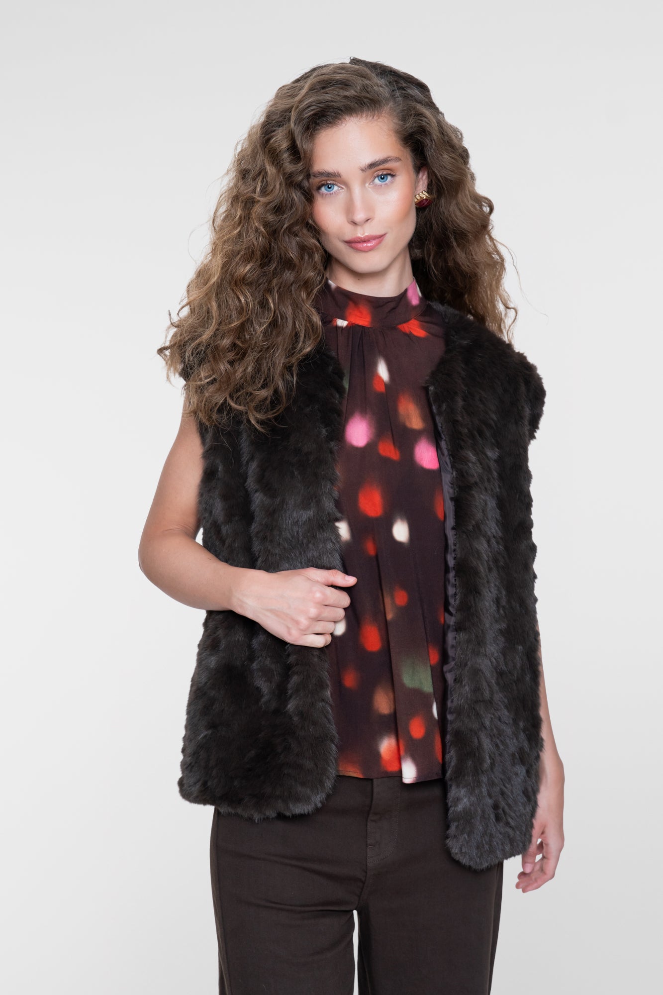 Geisha top met opstaande hals en grafische print